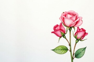 Fototapeta premium Delicate watercolor rosebuds in soft pastel hues on white , spring, vintage