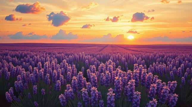  Vast Lavender Fields in Golden Sunset &ndash; Stunning 8K Photorealistic Landscape, lavender fields, sunset glow, purple flowers, peaceful countryside, dreamy nature, cinematic scenery, photorealistic vie
