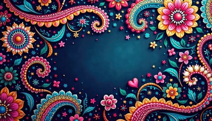 Intricate paisley pattern, flowing seamlessly across the frame , textile, graphic, texture