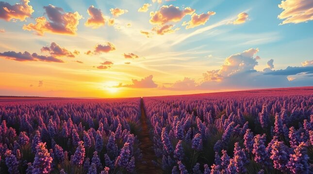  Vast Lavender Fields in Golden Sunset &ndash; Stunning 8K Photorealistic Landscape, lavender fields, sunset glow, purple flowers, peaceful countryside, dreamy nature, cinematic scenery, photorealistic vie
