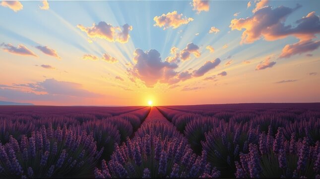  Vast Lavender Fields in Golden Sunset &ndash; Stunning 8K Photorealistic Landscape, lavender fields, sunset glow, purple flowers, peaceful countryside, dreamy nature, cinematic scenery, photorealistic vie
