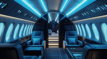 Fototapeta premium The interior of a luxurious business jet with spacious seating