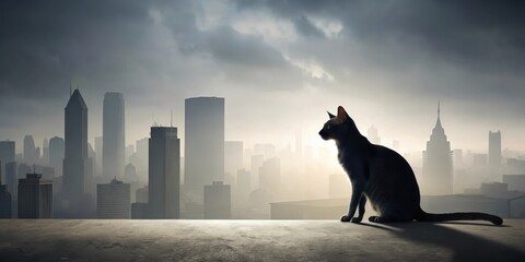 Feline silhouette against grey urban backdrop, architecture, nature,  architecture, nature,feline, wildlife