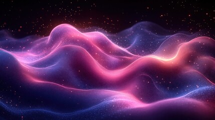 Fototapeta premium Abstract Waves of Colorful Light with Glowing Particles in Dark Space