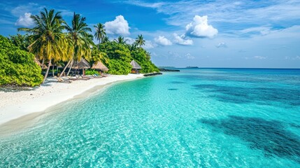 Fototapeta premium Summer vibes on an island with sun-kissed beaches and clear blue waters.