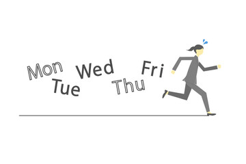 仕事のある平日を忙しく走り回るビジネスウーマンのイメージイラスト