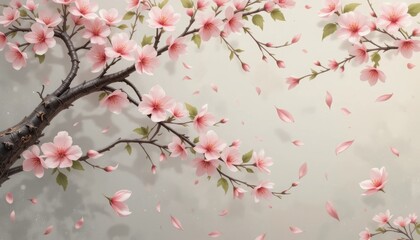 Blossom Elegance: A delicate composition showcasing the beauty of blossoming cherry branches. The branches, adorned with soft pink flowers, reach gracefully across the scene.