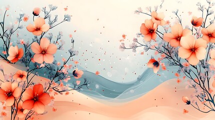 Peach Blossom Branches Abstract Floral Art Design