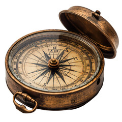 Antique style navigational compass with open lid displays cardinal points