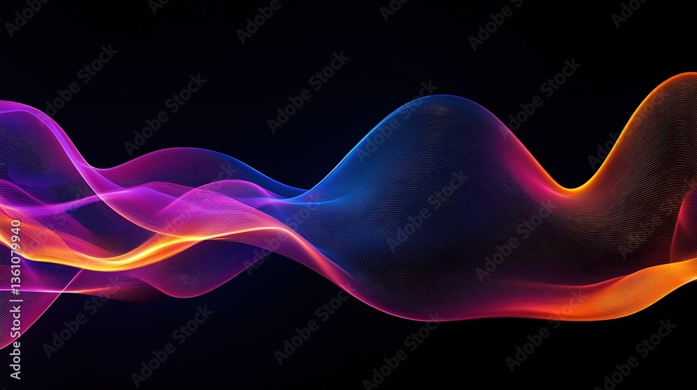 Poster abstract wave lines pattern dynamic colorful light flowing isolated on black background. concept of 