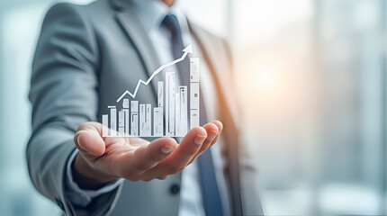 Charting Growth: A focused businessperson projects upward trajectory through a graph
