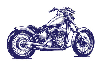 Fototapeta premium minimal small linocut of an tradisional chopper motor custom, black and white, vector, white background