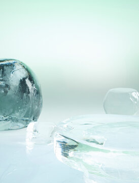 ice, block, pedistal, ball, globe, gradient, background, statue, sculpture, green