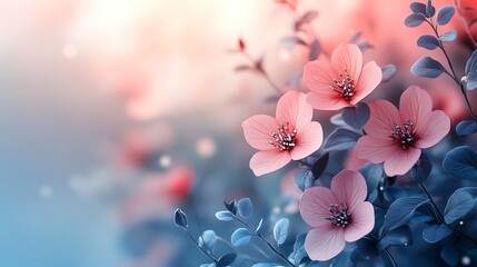 Delicate Pink Flowers Blossom Amidst Blue Foliage