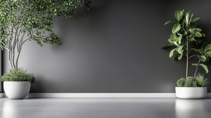 Elegant Indoor Plant in White Pot Against Minimalist Gray Wall Aesthetic