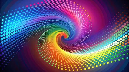 Obraz premium Swirling vortex of colorful dots and curves against a gradient background, dynamic dotted curves, swirling shapes