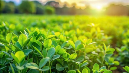 Green gram plants growing in a lush field with healthy foliage and vibrant green color, vibrant, agriculture,  vibrant, agriculture