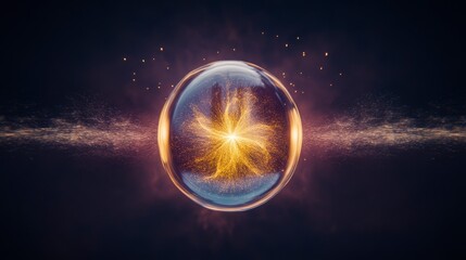 Obraz premium Dynamic Energy Sphere with Glowing Particles in Dark Background