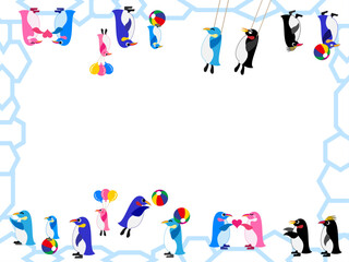 ペンギン■ペンギンファミリーと氷のフレーム