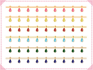 ライン■涙型の宝石とゴールドの飾りラインセット