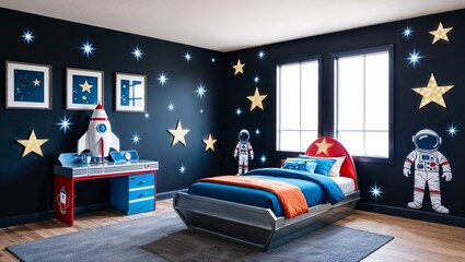 Outer Space Kids' Room Mockup with Rocket and Astronaut Decor
