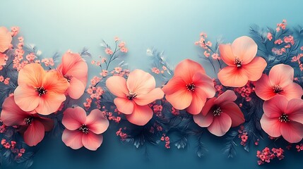 Delicate Coral Blooms Arranged Against Teal Background