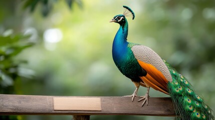 Fototapeta premium Elegant Peacock Displaying Vibrant Feathers in Natural Habitat