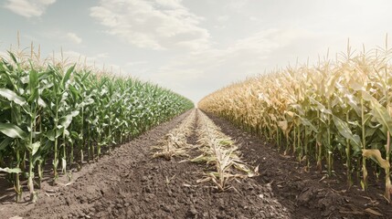 Fototapeta premium Crops in dry farm land. Drought.