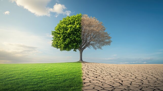 Dry land and lush green land.