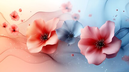 Abstract Floral Artwork Featuring Pink and Blue Flowers