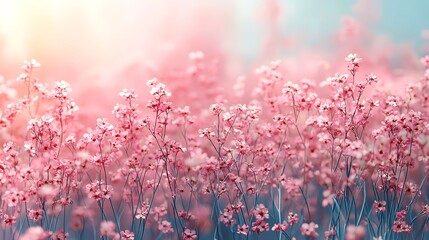 Delicate Pink Flowers Blooming in a Sunny Field