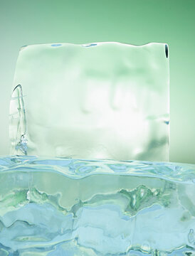 ice, block, pedistal, gradient, background, sculpture, green, light, blue