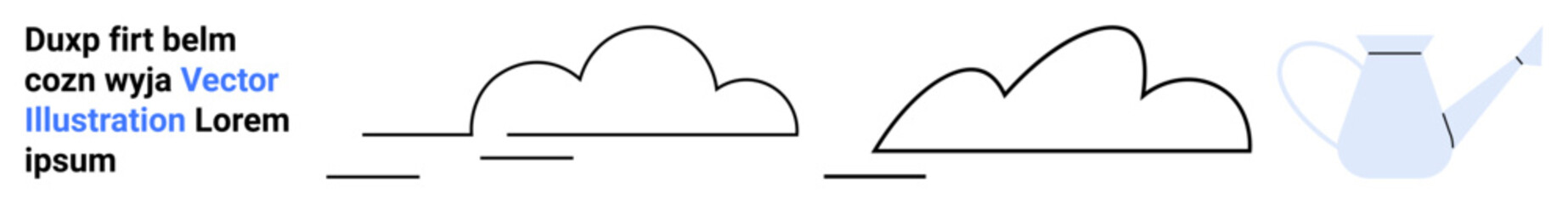 Simplistic cloud outlines accompanied by a blue watering can. Placeholder text for design layout. Ideal for gardening, environment, growth, nature, minimalism, design concepts, simple landing page