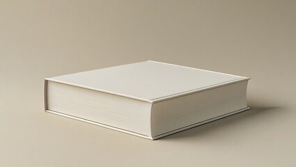 An old-fashioned, closed square book with thick white pages resting flatly