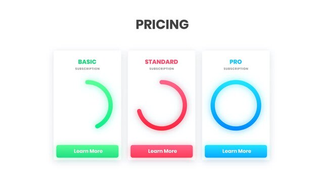 Price table digitally animated price table of the dashboard, comparison pricing table empty for value of sale