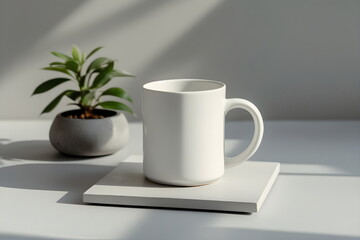 Simple White Ceramic Mug with a Small Plant