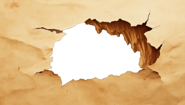 a textured piece of torn paper revealing a blank space behind it