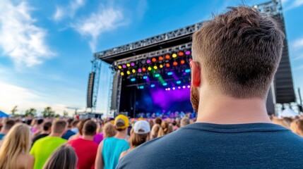 Obraz premium Audience Enjoying Live Music Concert at Outdoor Festival Event