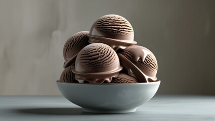 Decadent chocolate ice cream scoops artfully arranged in a pristine white bowl