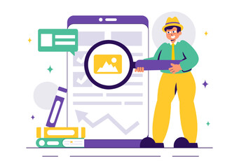 Corporate Investigation Vector Illustration Featuring Observation, Examination, Information Search, and Research for Future Analysis in a Background