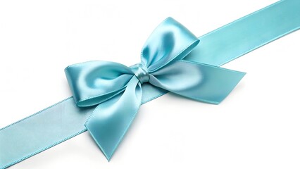 Fototapeta premium Pastel blue shiny luxury silky gift ribbon with bow, great for Christmas, birthday, Valentine's Day, Anniversary Gift packing, isolated on white background 