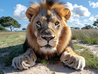 Majestic Male Lion Close-Up in African Savanna