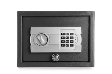 Modern safe box isolated on white background
