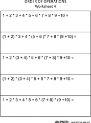 Order of operations math worksheet printable. Worksheet 4

