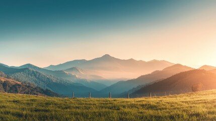 Obraz premium Serene Sunrise Mountain Landscape Golden Hour Panorama