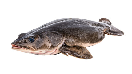 Fototapeta premium Freshwater fish with smooth skin and prominent eyes lying on a white background, showcasing natural colors