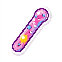 Cartoon Pink Test Tube with Bubbles and Sun Design