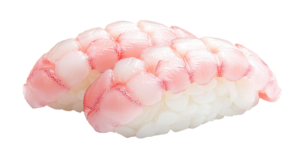 Freshly Made Sushi Nigiri with Delicate Pink Fish on Rice against a Clean White Background