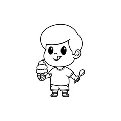 cute boy holding ice cream cartoon coloring book