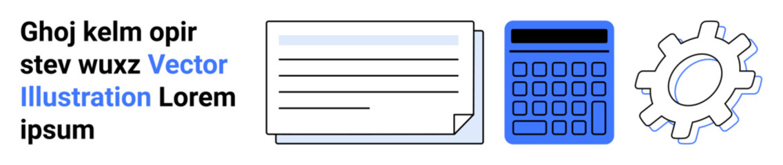 Calculator, document, and gear arranged conceptually to depict productivity, calculations, and system mechanics. Ideal for finance, planning, technology, workflow productivity integration simple